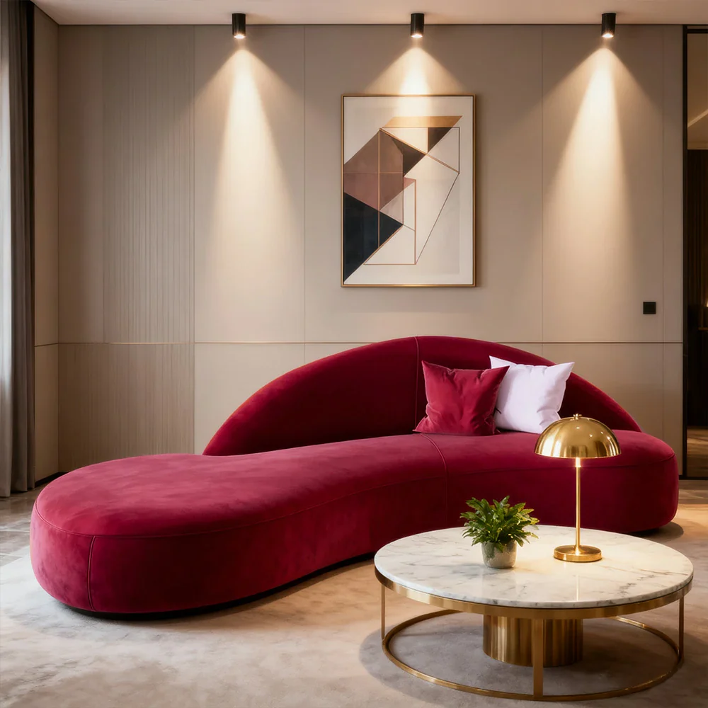 LIVARA 220cm Sofa Matte Velvet Upholstered, Waterproof, Easy-to-Clean, Ergonomic Curved Design, High-Density Sponge - Red - Image 4