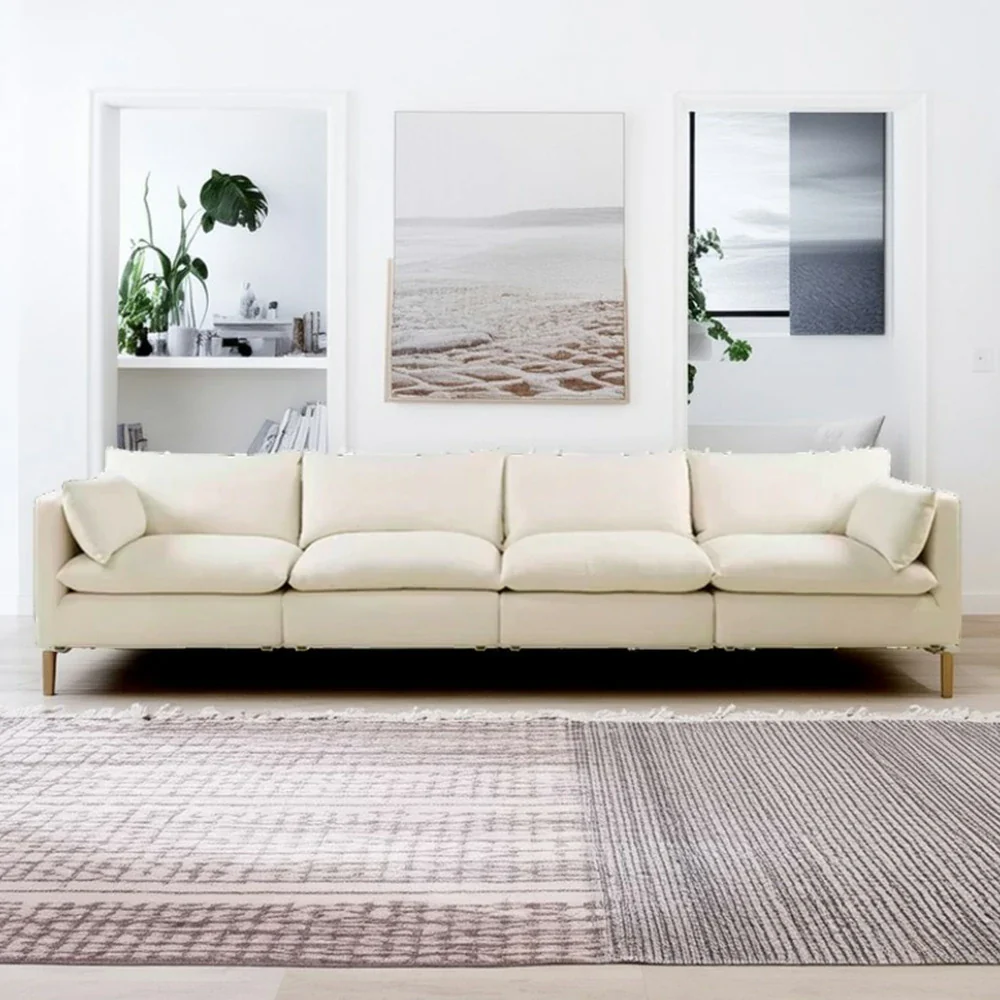 LUXORA Oversized Sofa Deep Seating Feather-Blend Cushions Cotton-Linen Upholstery Relaxed Lounge Design - White - Image 2