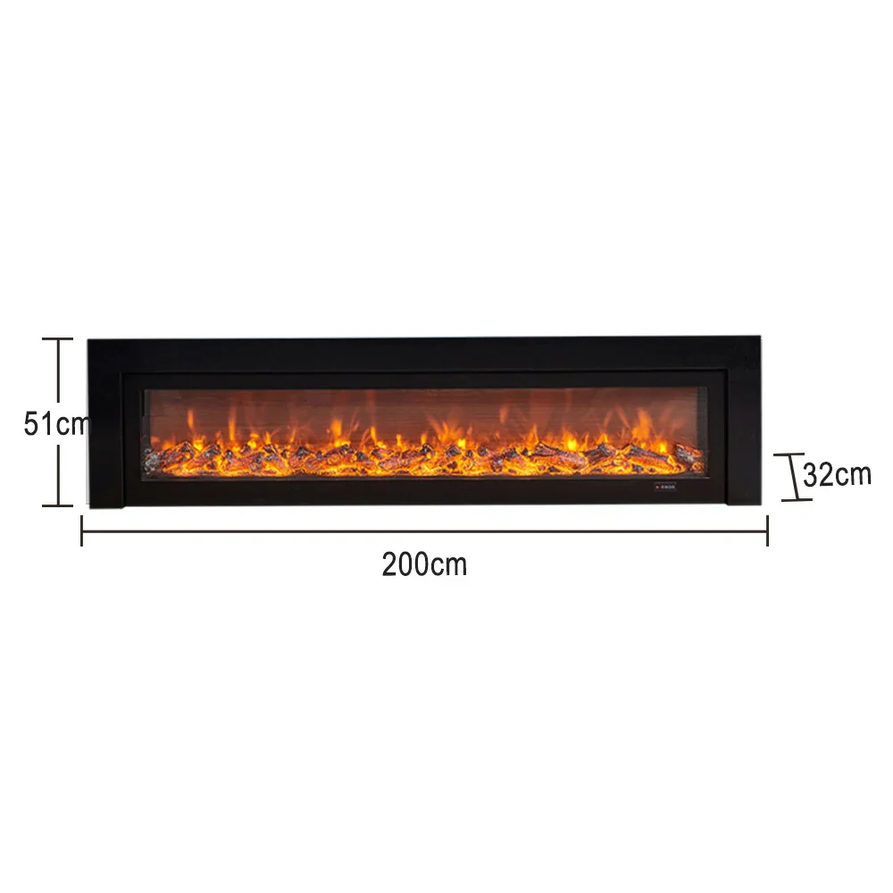 LIVARA 711 Electric Fireplace TV Cabinet - White Solid Wood Frame, 3D Flame Effect, Dual Core Options 12W/750–1500W, 180/200cm - Black - Image 15