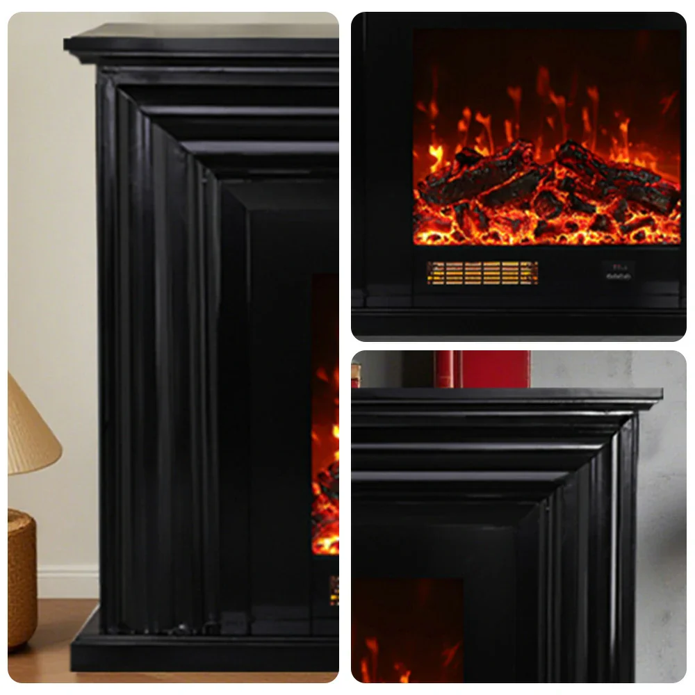 LIVARA 717 Electric Fireplace TV Cabinet – 180cm White Solid Wood Frame, 3D Flame Effect, Remote Control, Dual Core Options 12W/750–1500W - Black - Image 8