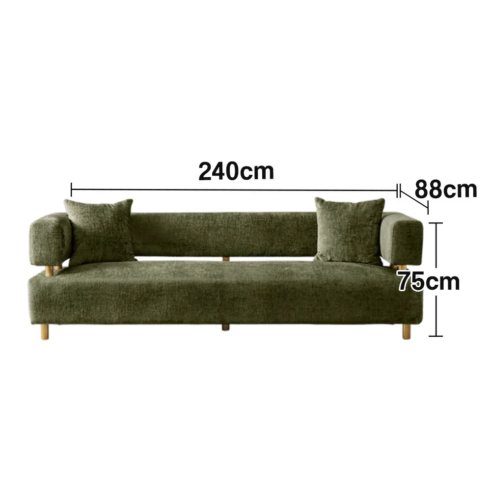 LUXORA Sofa Chenille Fabric Upholstery Solid Wood Frame with Gold Stainless Steel Legs Modern Style - Green - Image 5