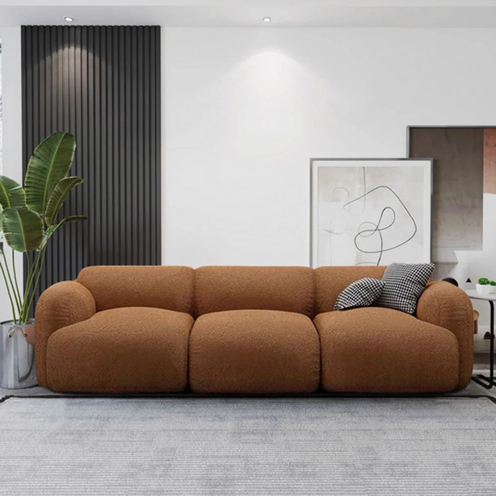 LUXORA Sofa High-Density Memory Foam Faux Lambswool Upholstery Russian Larch Wood Frame Modern Style - Brown - Image 4