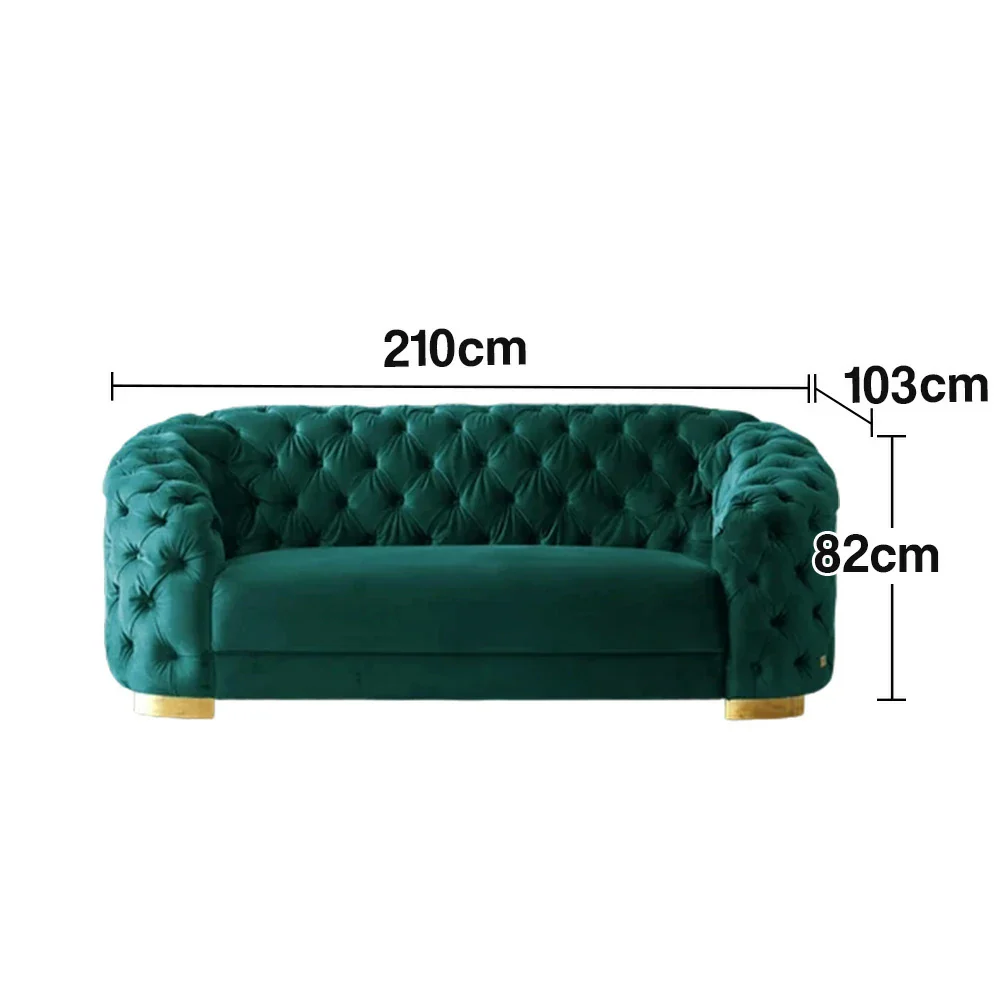 LUXORA Modern Sofa Soft Velvet Fabric Gold Stainless Steel Legs High-Density Foam Filling Curved Backrest - Blue - Image 5