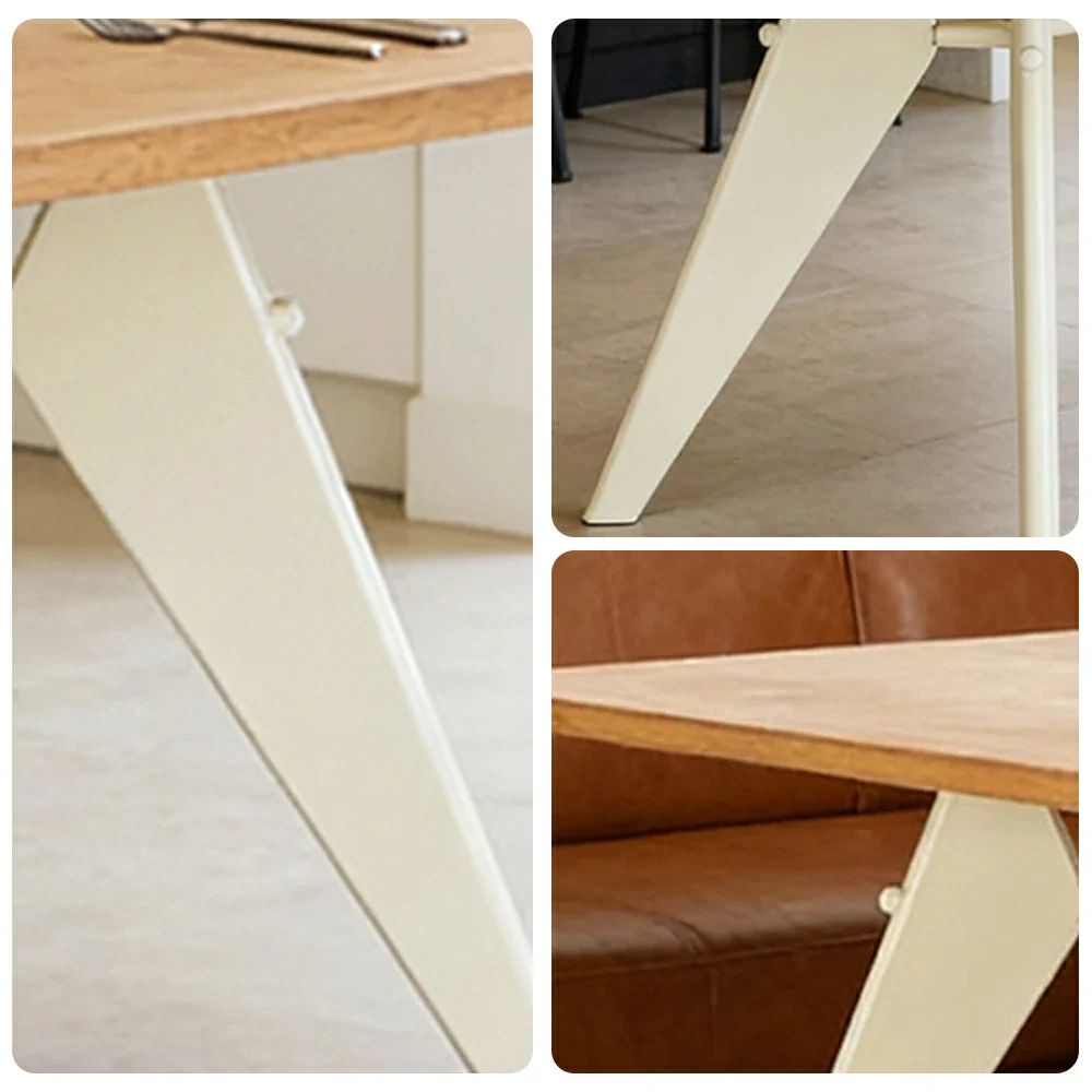 LUXORA 140/160cm New Zealand Pine Solid Wood Dining Table - Nordic Bauhaus Design, Thick Wood Top, Stable Metal Legs for Dining & Work Spaces - Natural & Beige - Image 3