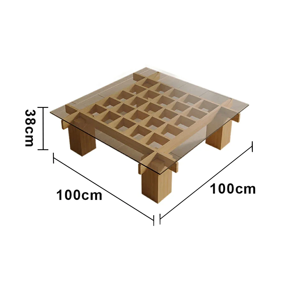 LUXORA Solid Wood & Tempered Glass Coffee Table - Multi-Grid Storage Design, Rounded Edges, Stable Wide Base, Modern Minimal Style - Wood - Image 7