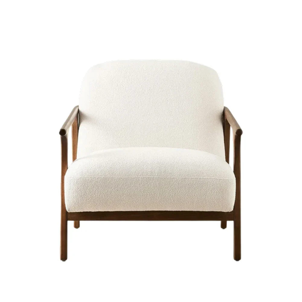 LUXORA Lounge Chair Deep Seat Design Cotton-Linen Upholstery Relaxed Comfort Modern Style - White