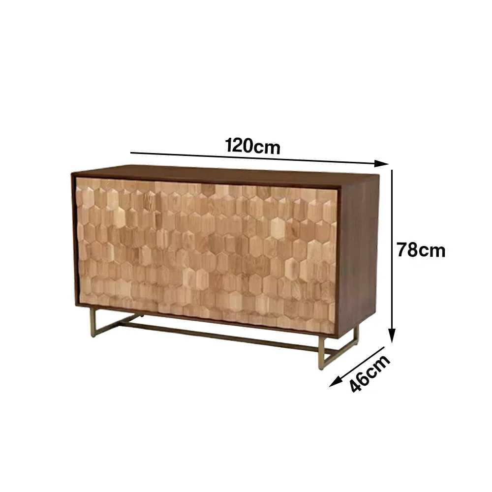 LUXORA 120/140cm Wooden Sideboard Cabinet - Hexagonal Door Design, Large Enclosed Storage, Natural Timber Panels, Elevated Metal Base - Image 5