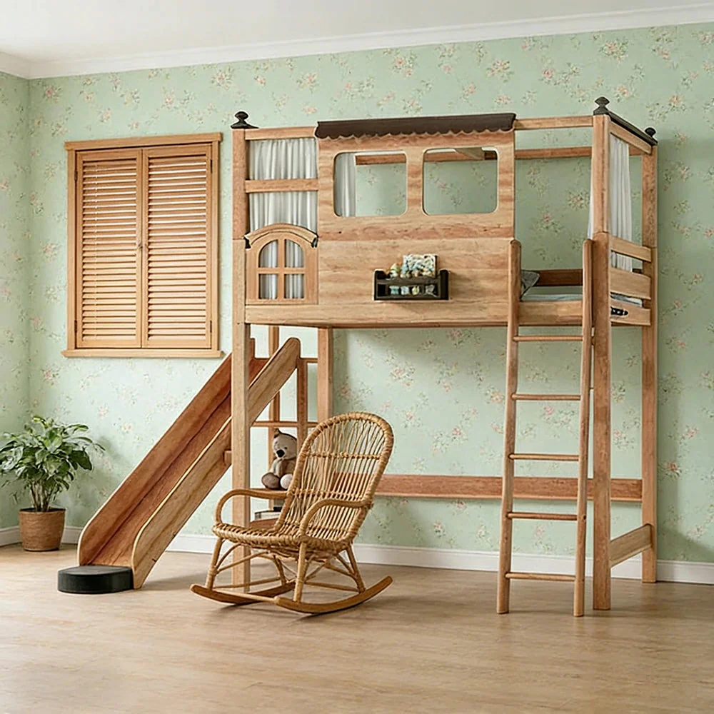 LUXORA 120/135/150cm Kids Slide Bed with Straight Ladder - Safe Play & Sleep Design, Solid Wood Frame, Space-Saving Side Ladder Layout - Image 2