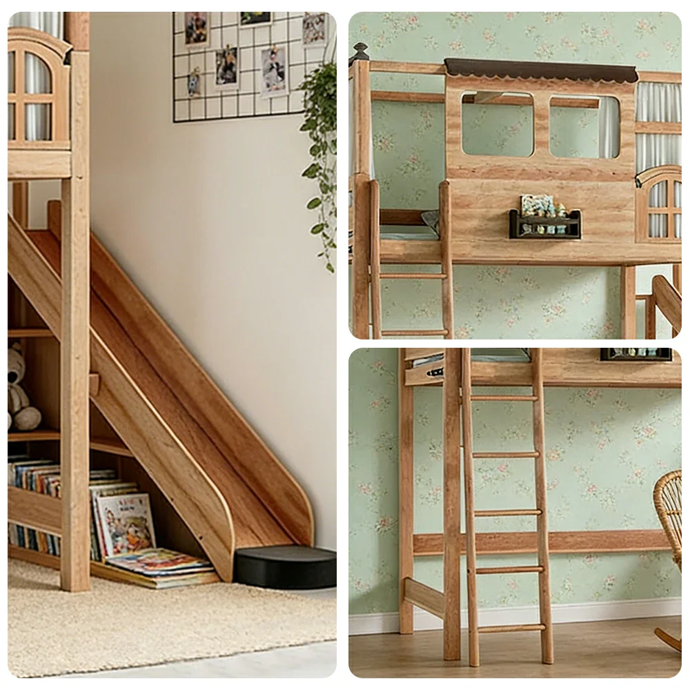 LUXORA 120/135/150cm Kids Slide Bed with Straight Ladder - Safe Play & Sleep Design, Solid Wood Frame, Space-Saving Side Ladder Layout - Image 3