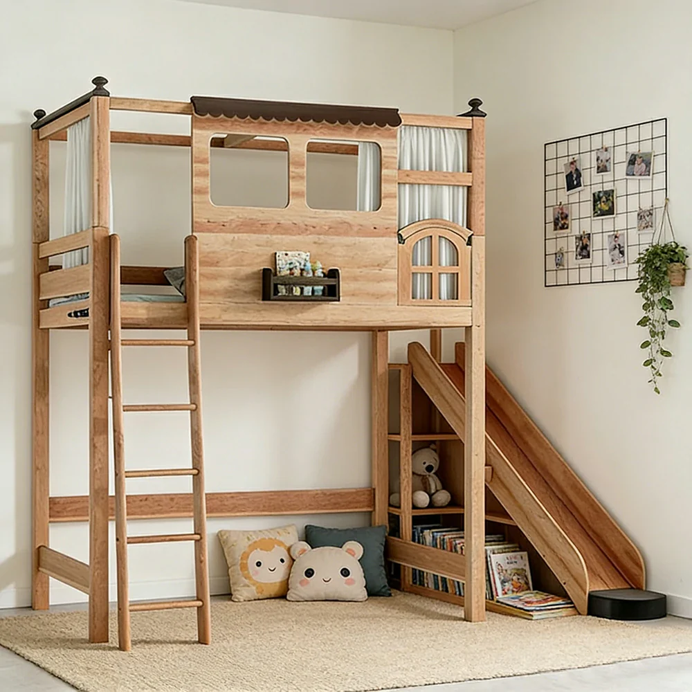 LUXORA 120/135/150cm Kids Slide Bed with Straight Ladder - Safe Play & Sleep Design, Solid Wood Frame, Space-Saving Side Ladder Layout - Image 4