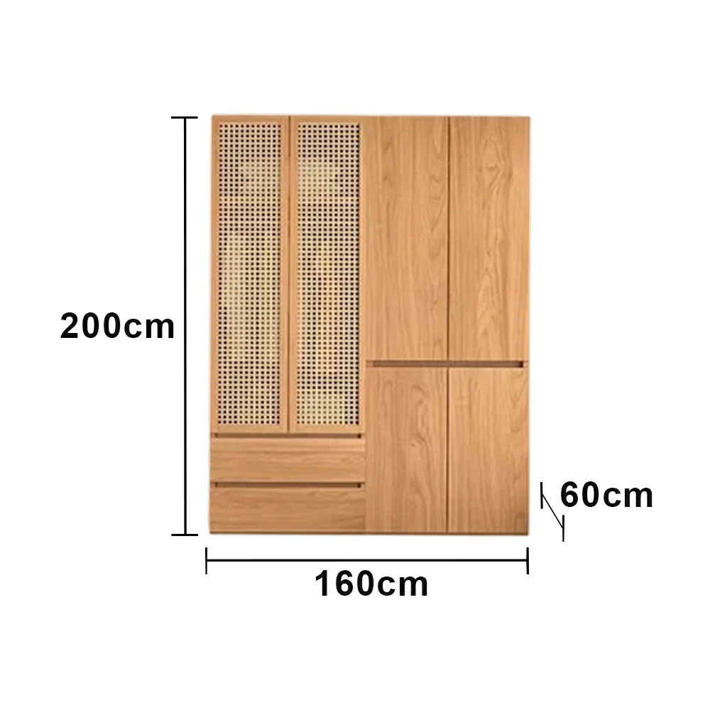 LUXORA 140/160cm Rattan Storage Cabinet - Multi-Zone Wardrobe Design with Solid Finnish Pine Wood, Breathable PVC Doors & Spacious Drawers - Image 6