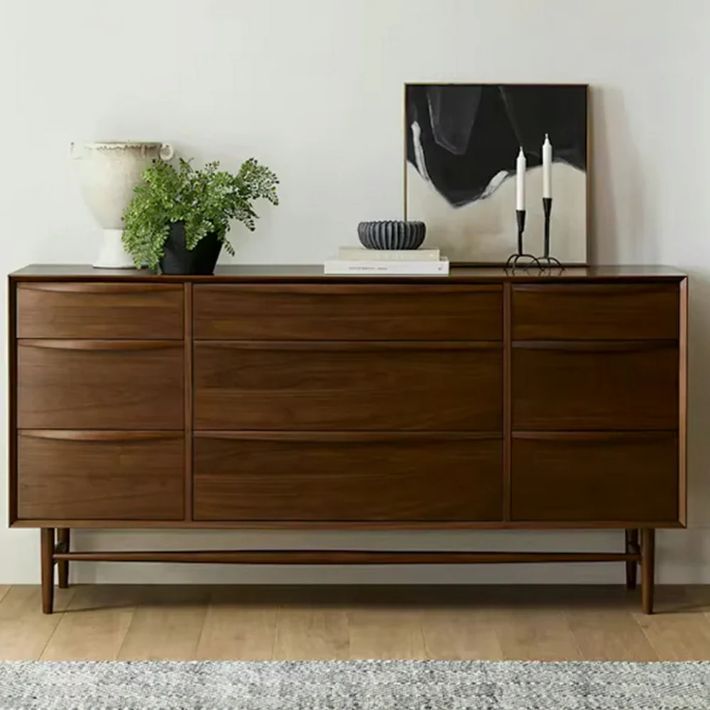 LUXORA Nordic 9-Drawer Dresser - New Zealand Pine Wood Chest with Curved Drawer Fronts, Raised Legs & Large Storage Capacity - Walnut - Image 2