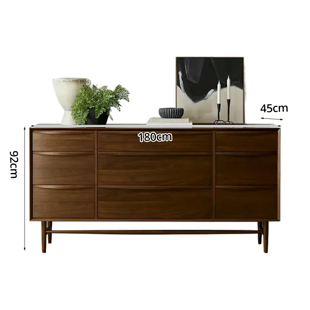 LUXORA Nordic 9-Drawer Dresser - New Zealand Pine Wood Chest with Curved Drawer Fronts, Raised Legs & Large Storage Capacity - Walnut - Image 5