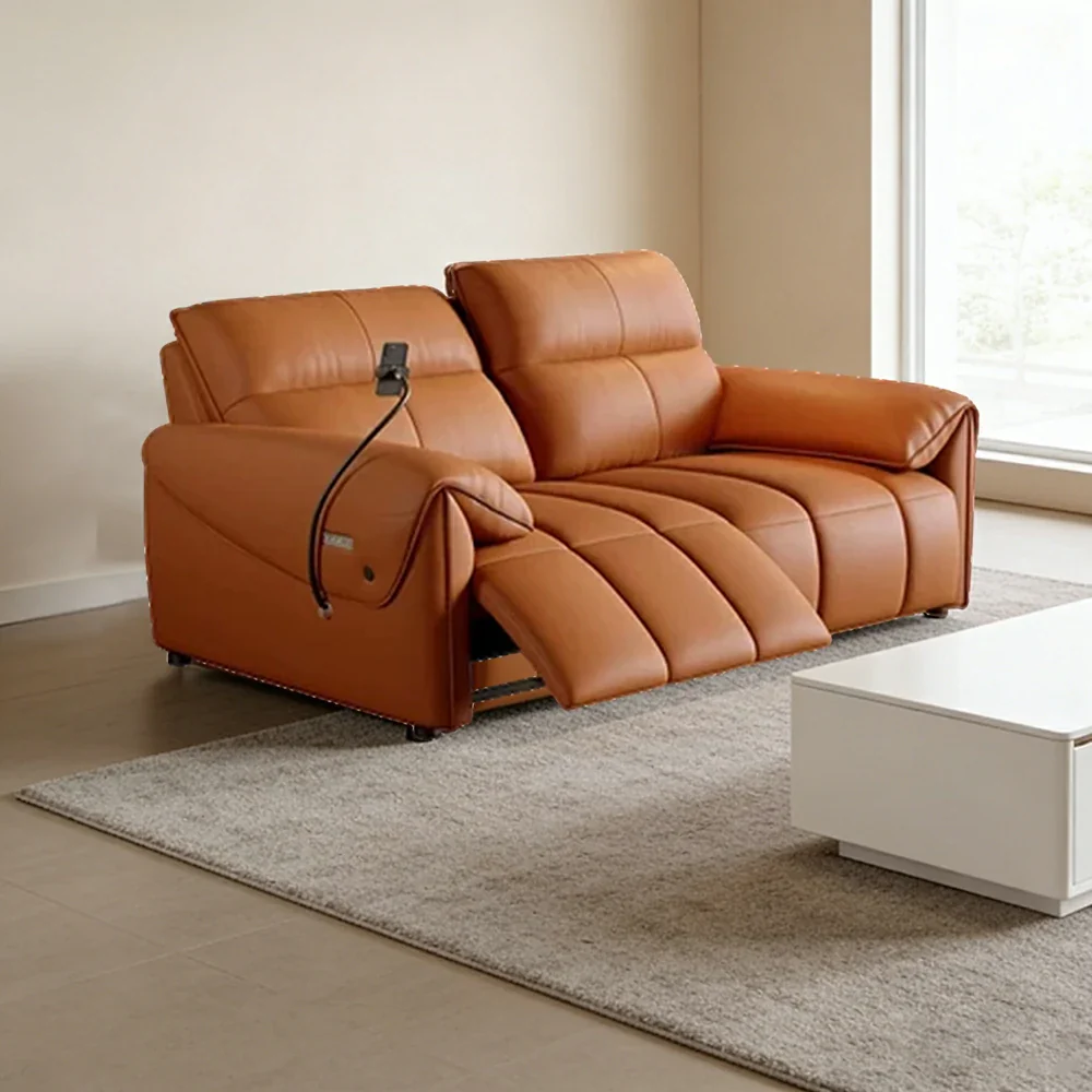 LUXORA 182/202cm Dual Electric Recliner Sofa 2-Seater Genuine Leather Zero-Wall Comfort Design - Brown - Image 2