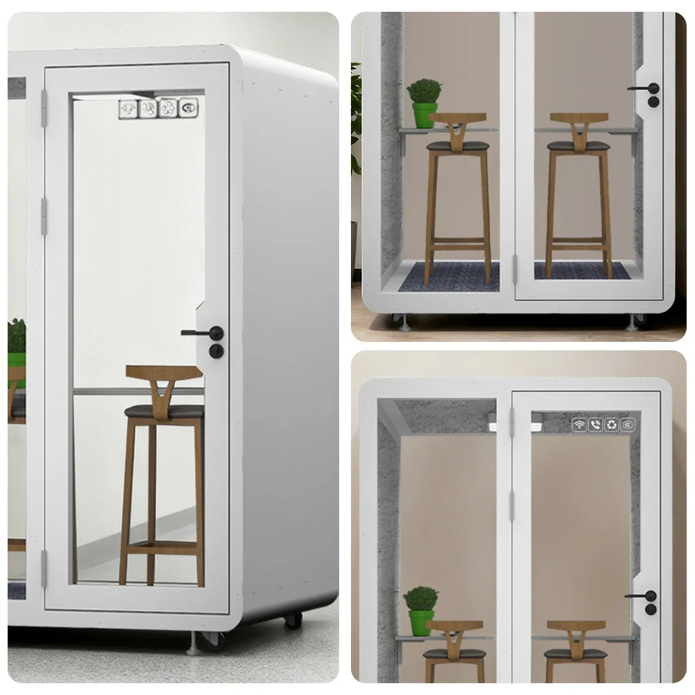 MODERA BJK-151321 Steel Panel 1.5x1.3m Soundproof Office Meeting Booth w/ Lighting, Ventilation & Casters - White - Image 3
