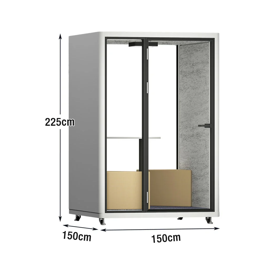 MODERA LCK-151521 Aluminium Frame 1.8x1.5m Large Soundproof Office Meeting Booth w/ Lighting, Ventilation & Casters - White - Image 5