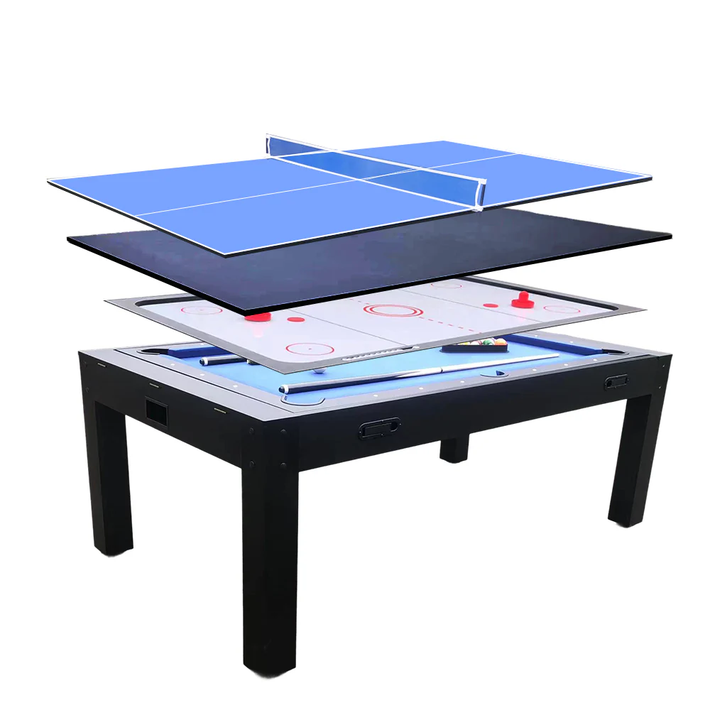 CUETIQ 7FT MDF 4-IN-1 Convertible Multi-function Table Free Accessories Air Hockey/ Billiards Table/ Dining Table/ Table Tennis Table - Black&Blue - Image 16