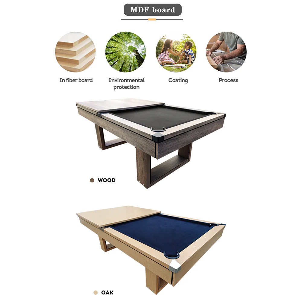 CUETIQ 8FT 3-IN-1 Simple Modern Pool Table/Billiards Table/Pingpong Table/Dining Table with Free Accessories - Oak Finish - Image 10