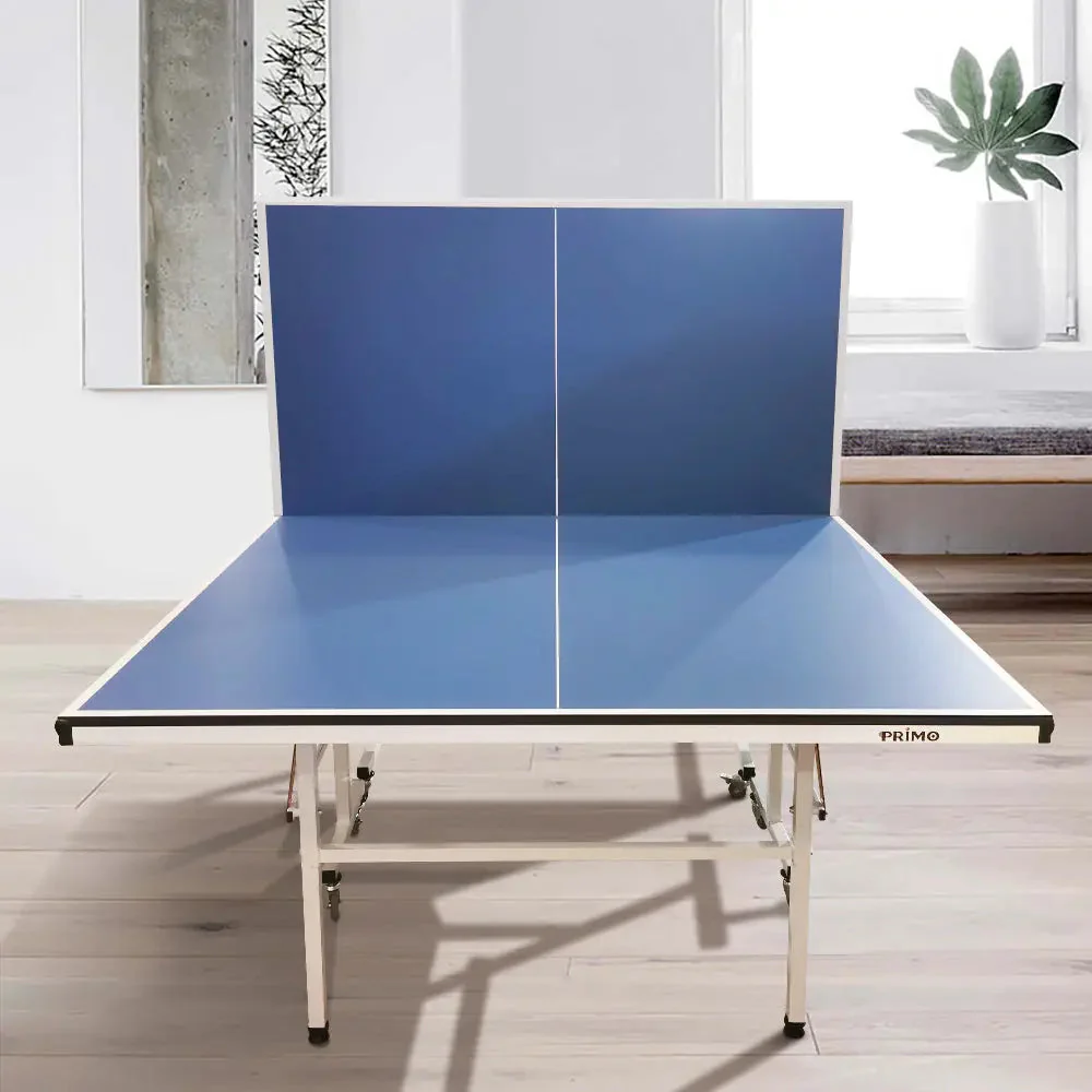 PRIMO Optimal 16mm Indoor Blue Top Foldable Solo Play Table Tennis Pingpong Table-Bats Balls Net - Image 3