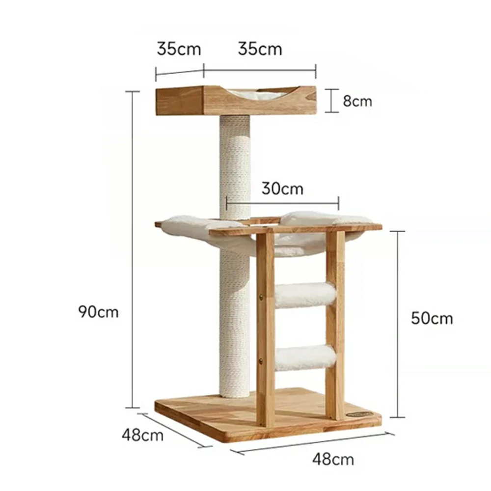 PAWORA Cloud Cat Tree - Solid Wood Eco-Painted Multi-Level Tower with Hammock & Scratching Post - Natural Wood - Image 7