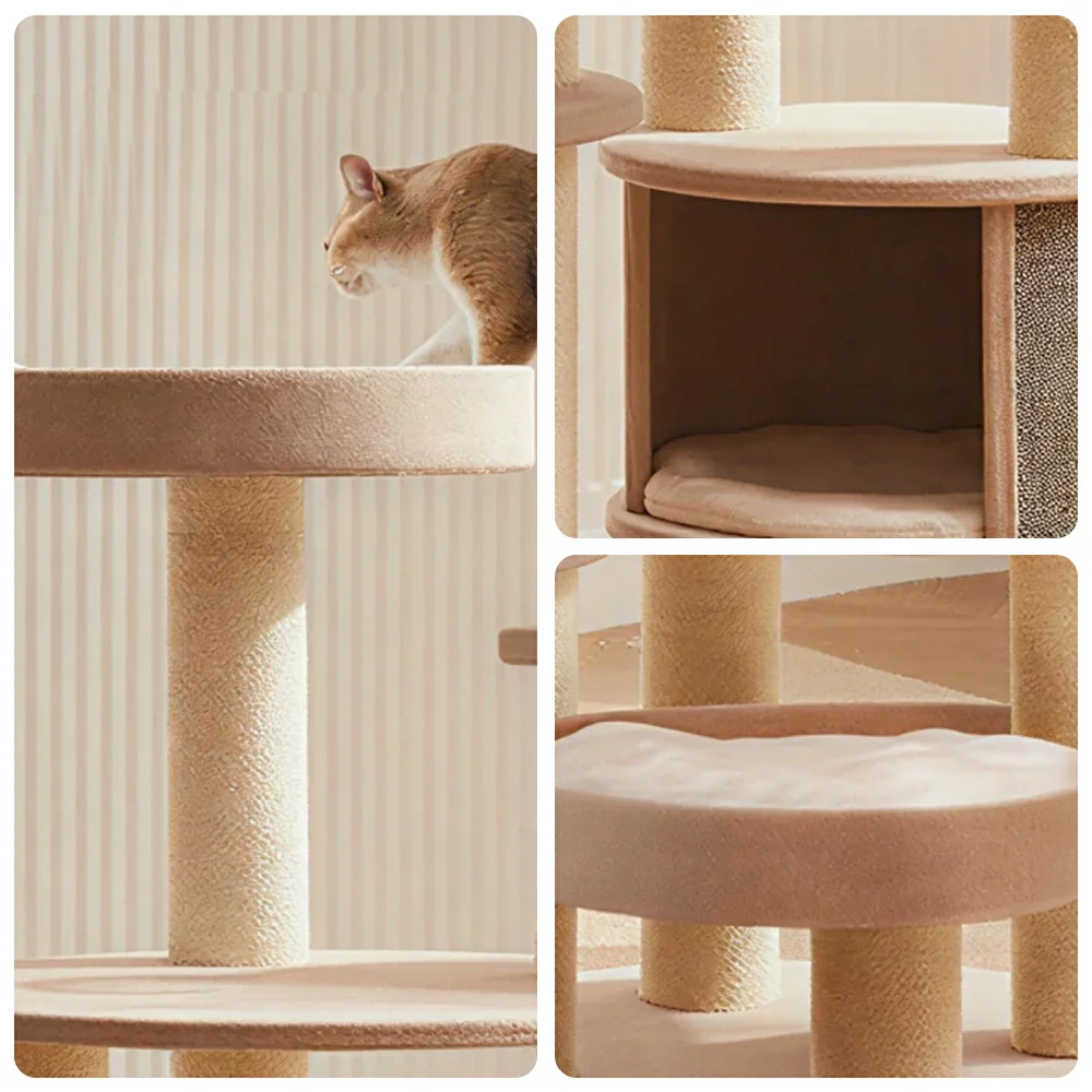 PAWORA Forest Cat Tree - 165cm Multi-Level Tower with Cat Condo, Hammock & Transparent Nest - Beige - Image 3