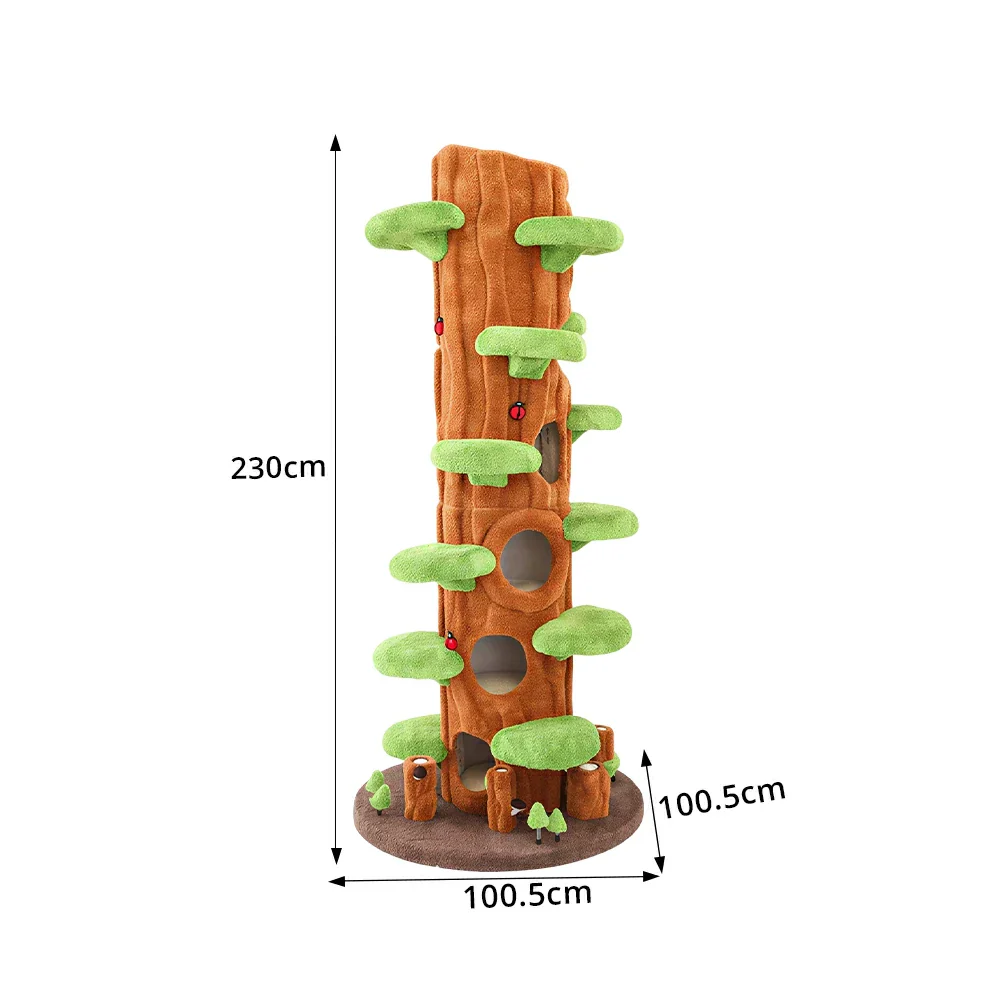PAWORA Spring Sky Tree Cat Tree - 230cm Tall Multi-Level Cat Condo with Tree Trunk Design - Green & Brown - Image 8