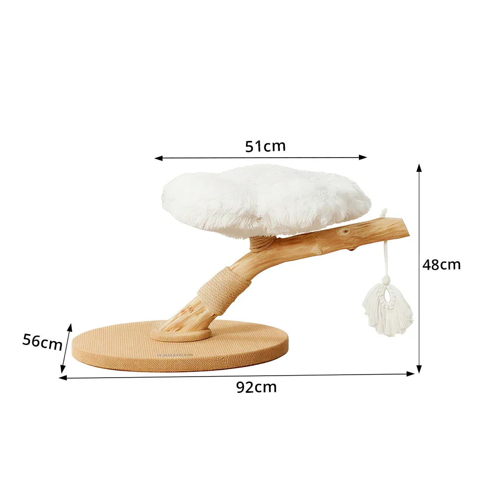 PAWORA Cloud Flower Wood Cat Tree - 48cm Single-Level Solid Wood Cat Perch with Plush Platform - White - Image 7