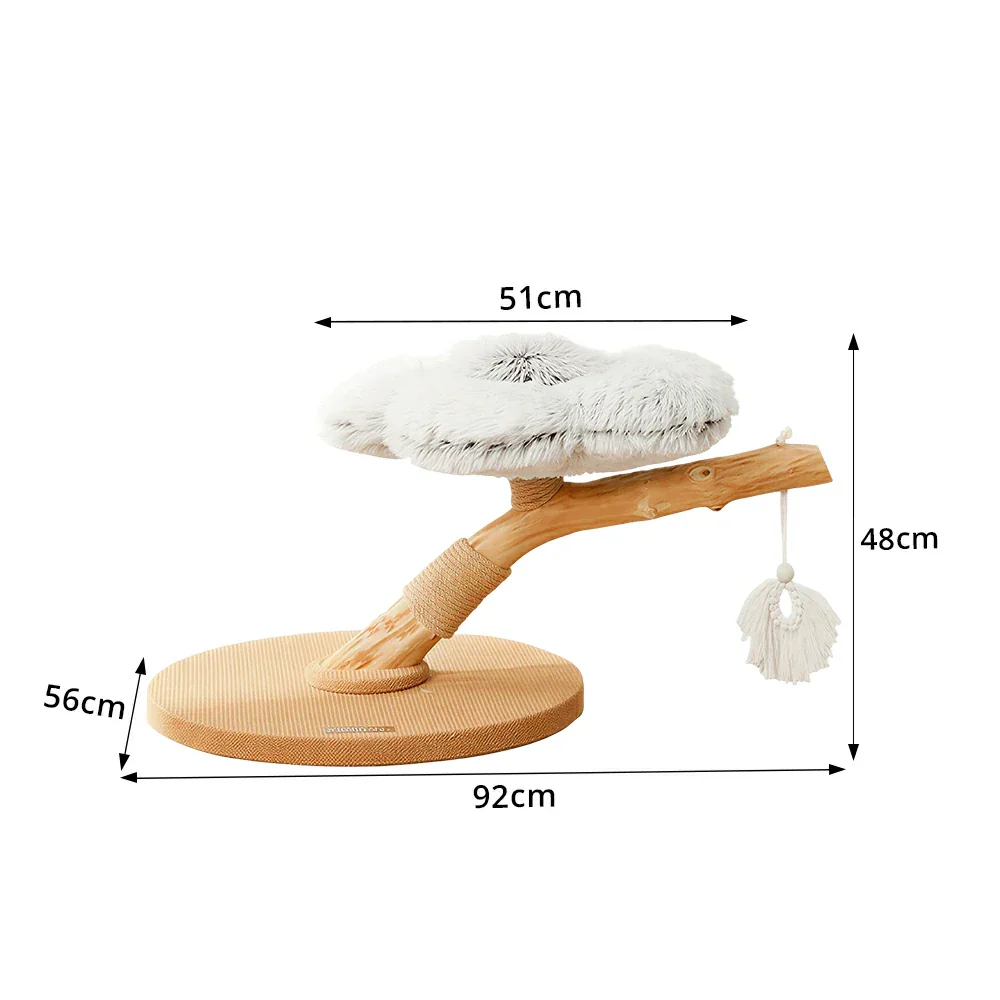 PAWORA Cloud Flower Wood Cat Tree - 48cm Single-Level Solid Wood Cat Perch with Plush Platform - Grey - Image 7