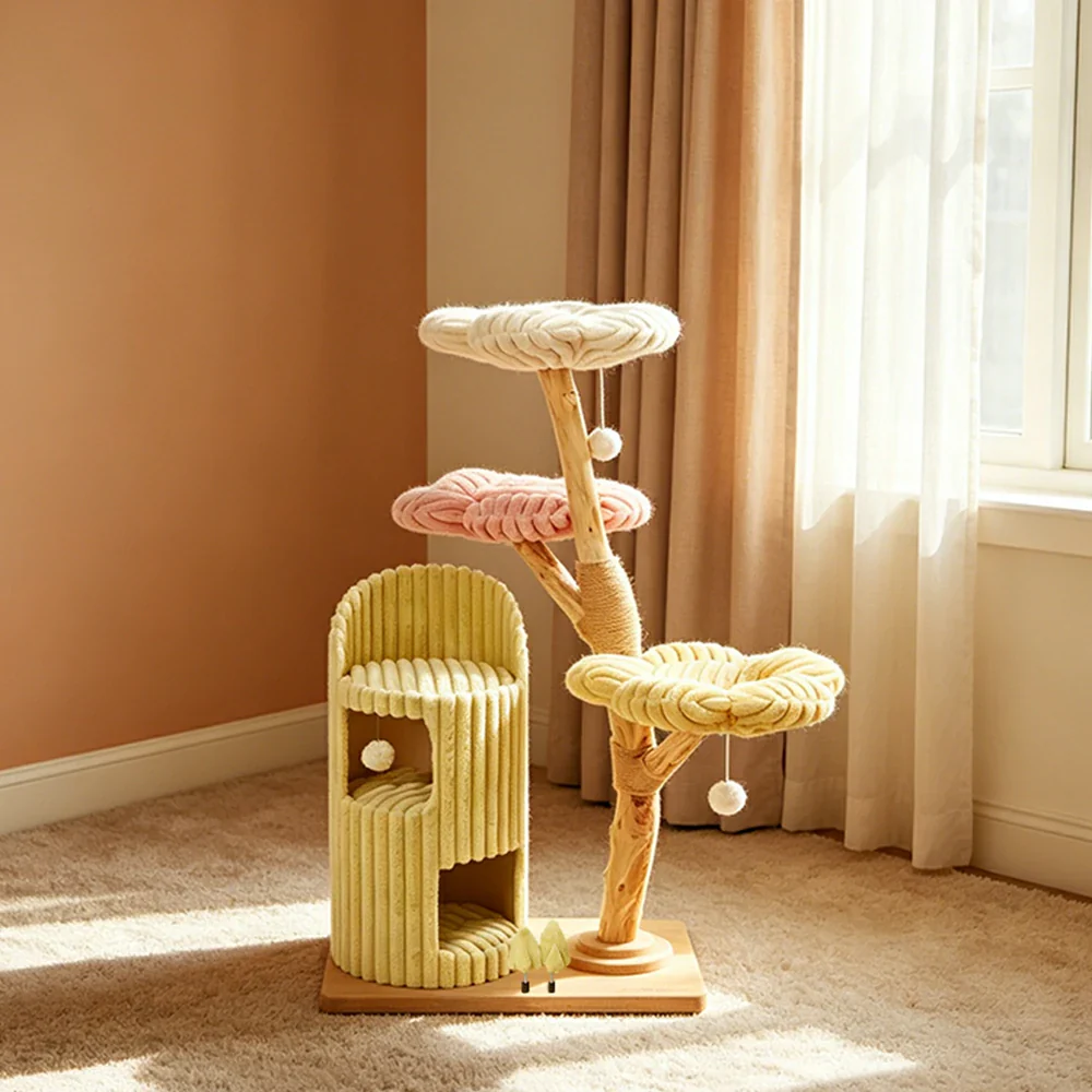 PAWORA Dopamine Holiday Cat Tree - Multi-Level Solid Wood Cat Tower with Hideaway and Jumping Platforms - Multi Colour - Image 2