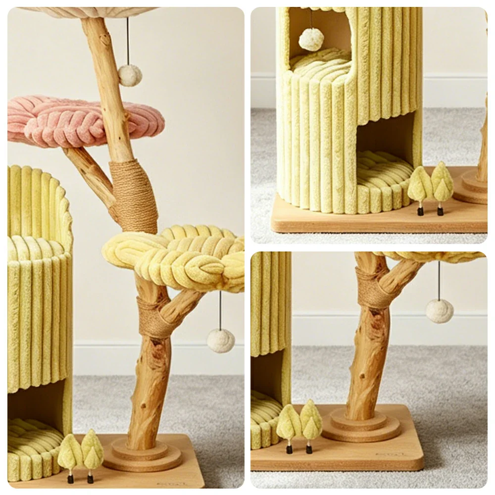 PAWORA Dopamine Holiday Cat Tree - Multi-Level Solid Wood Cat Tower with Hideaway and Jumping Platforms - Multi Colour - Image 3