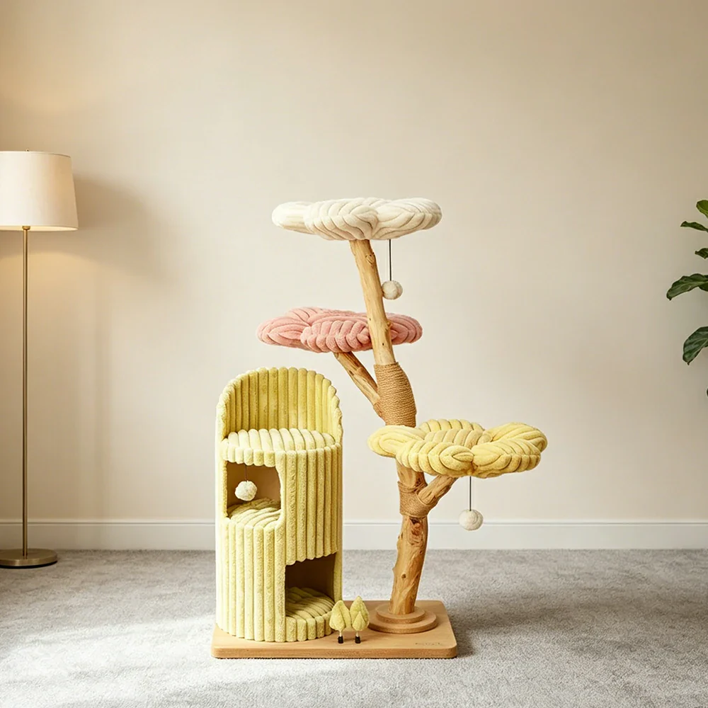 PAWORA Dopamine Holiday Cat Tree - Multi-Level Solid Wood Cat Tower with Hideaway and Jumping Platforms - Multi Colour - Image 4