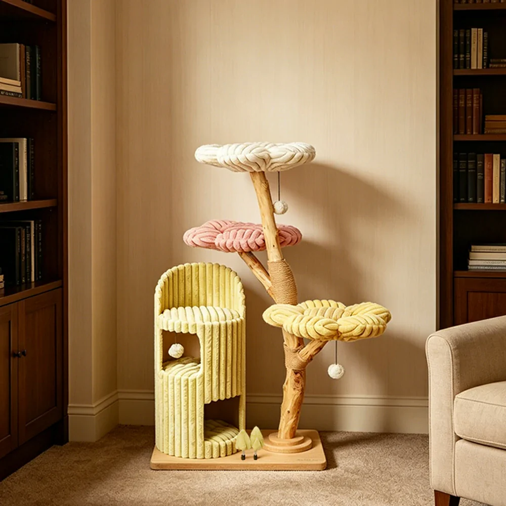 PAWORA Dopamine Holiday Cat Tree - Multi-Level Solid Wood Cat Tower with Hideaway and Jumping Platforms - Multi Colour - Image 5
