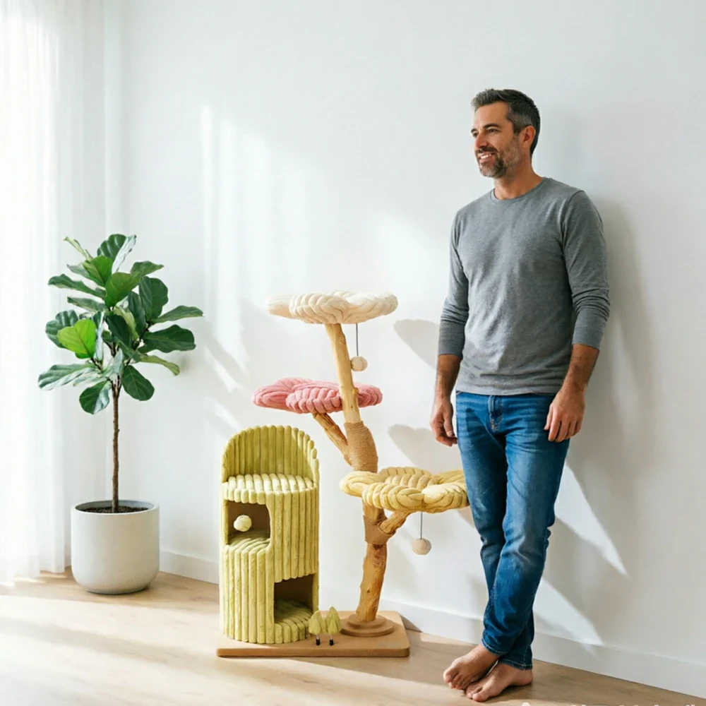 PAWORA Dopamine Holiday Cat Tree - Multi-Level Solid Wood Cat Tower with Hideaway and Jumping Platforms - Multi Colour - Image 7