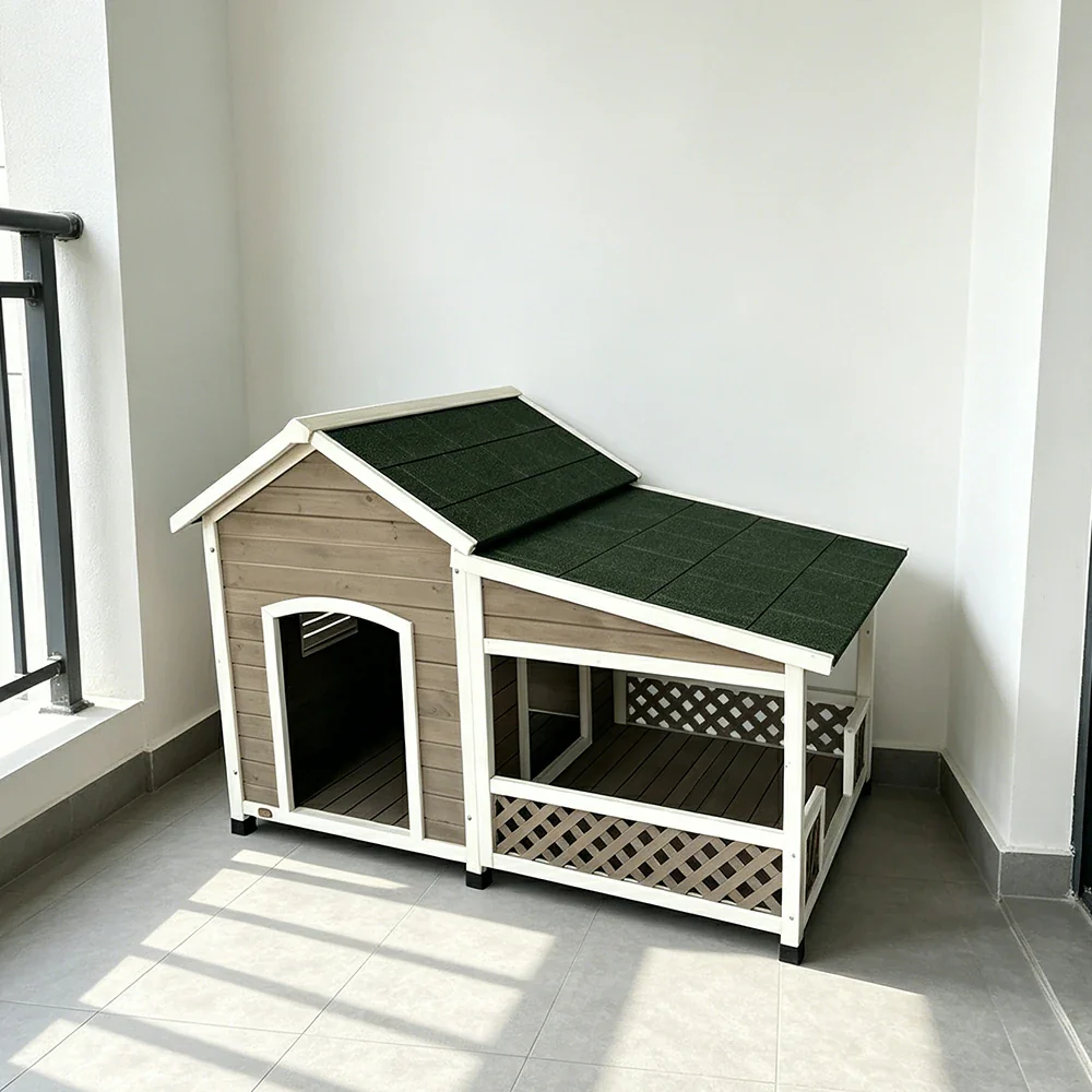 PAWORA Solid Wood Dog House with Extended Side Space Raised Waterproof Design & Weather-Resistant Roof For Patio Balcony - Image 5