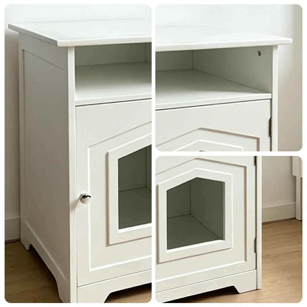PAWORA Cat House Bedside Cabinet with Extra-Large Entrance Open Storage Shelf For Bedroom Living Room Pet Area - Image 3