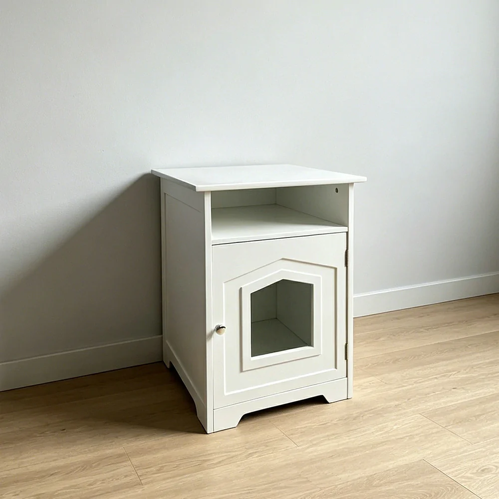 PAWORA Cat House Bedside Cabinet with Extra-Large Entrance Open Storage Shelf For Bedroom Living Room Pet Area - Image 4
