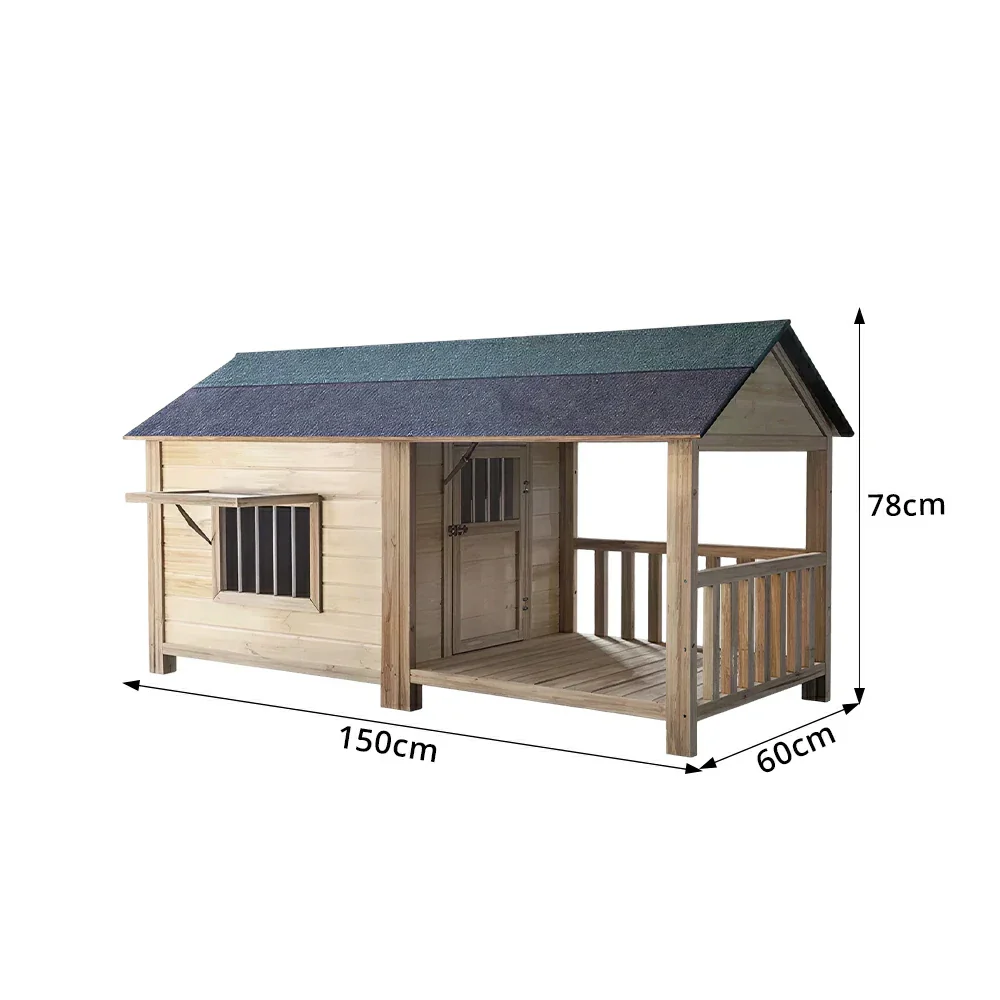 PAWORA Luxury Solid Wood Dog House with Front Fenced Porch Pine Wood Structure Weather-Resistant Roof For Patio - Image 7