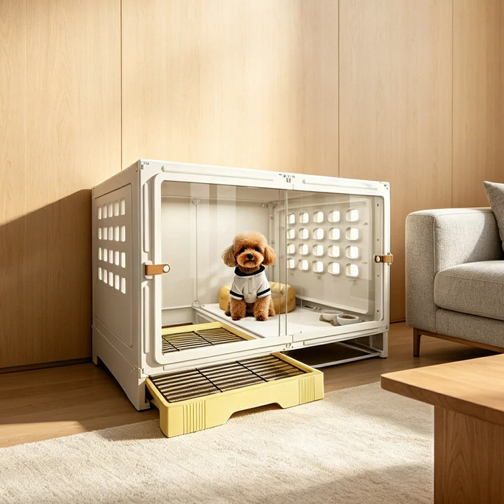 PAWORA Medium Indoor Dog Villa with Transparent Doors Ventilated Side Panels Easy-Clean For Living Room Bedroom Pet Area - White - Image 5
