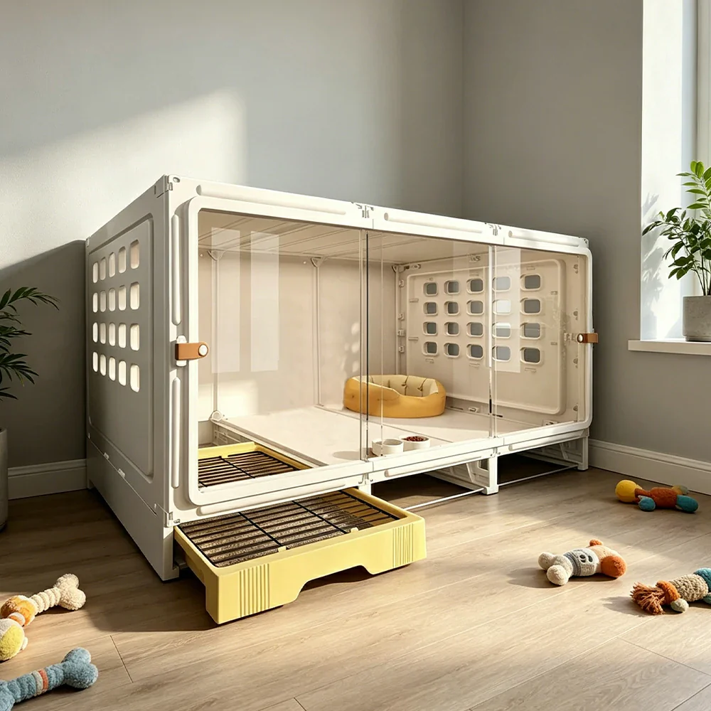PAWORA Large Small Dog Villa with Enlarged Space and Separate Toilet Area For Indoor Living Room Bedroom Apartment - White - Image 2