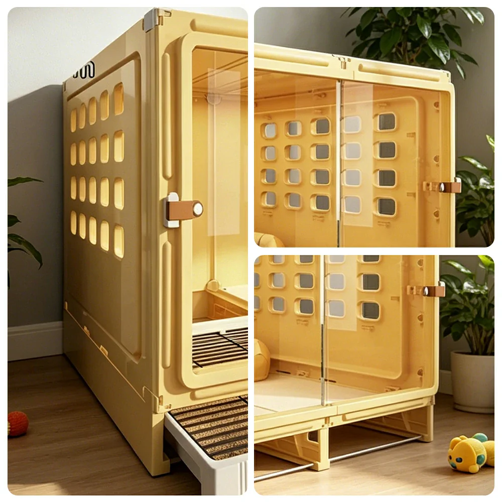 PAWORA Large Small Dog Villa with Enlarged Space and Separate Toilet Area For Indoor Living Room Bedroom Apartment - Yellow - Image 3