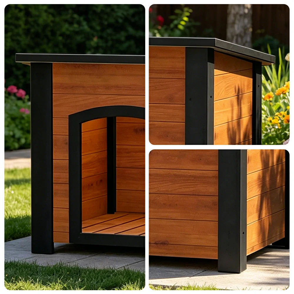 PAWORA Small Dog Solid Wood Pet House with Raised Base Large Entrance Waterproof Durable For Patio Balcony Yard - Orange - Image 3