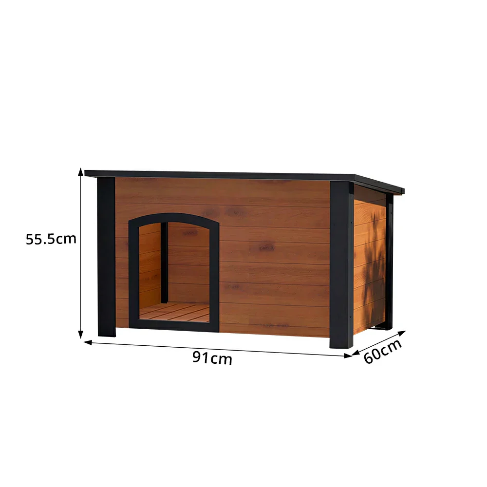 PAWORA Small Dog Solid Wood Pet House with Raised Base Large Entrance Waterproof Durable For Patio Balcony Yard - Orange - Image 7