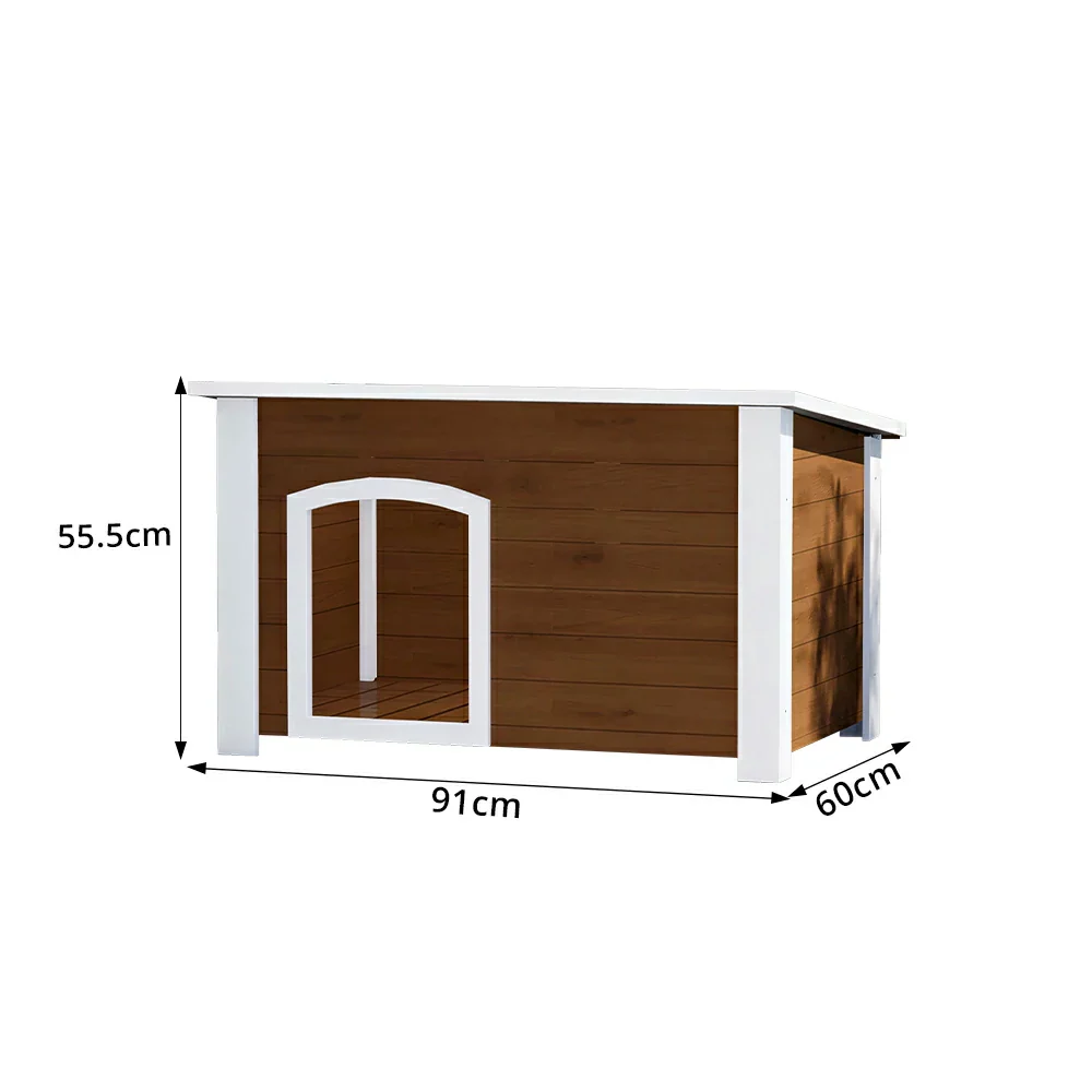 PAWORA Small Dog Solid Wood Pet House with Raised Base Large Entrance Waterproof Durable For Patio Balcony Yard - Coffee - Image 7