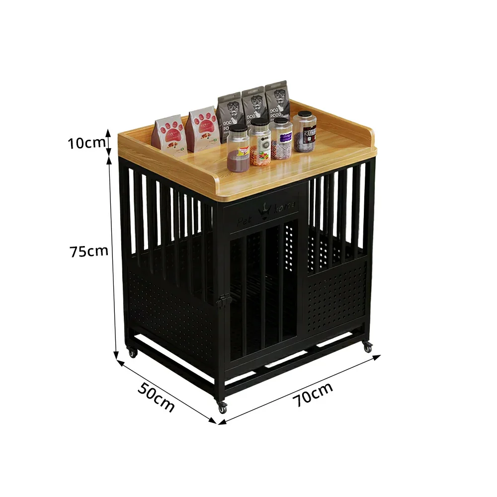 PAWORA Indoor Pet Cage with Reinforced Steel Frame Top Storage and Removable Washable Tray For Living Room Bedroom Balcony - Black&Wood - Image 7