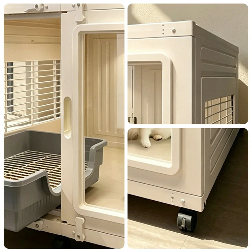 PAWORA Transparent Pet Dog House with Reinforced Structure Double Doors and Wheels For Living Room Bedroom Balcony - White - Image 3
