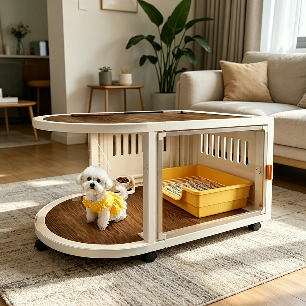 PAWORA Home Resin Luxury Dog Villa with Panoramic Transparent Doors Separate Rest & Toilet Area For Small & Medium Dogs Living Room Bedroom Balcony - White - Image 5