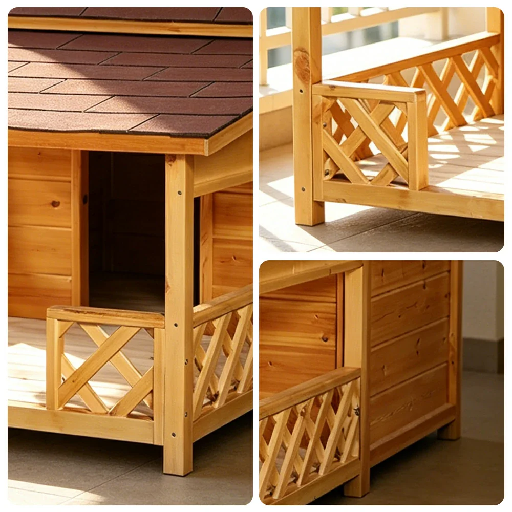 PAWORA Outdoor Wooden Dog House Carbonized Wood Double Asphalt Roof for Small Medium Pets Garden Patio - Wood - Image 3
