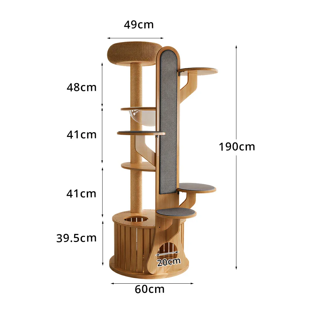PAWORA Desert Oasis Cat Tree - Solid Wood Multi-Level Tower with Capsule & Yellow Sisal Posts - Natural Wood - Image 7
