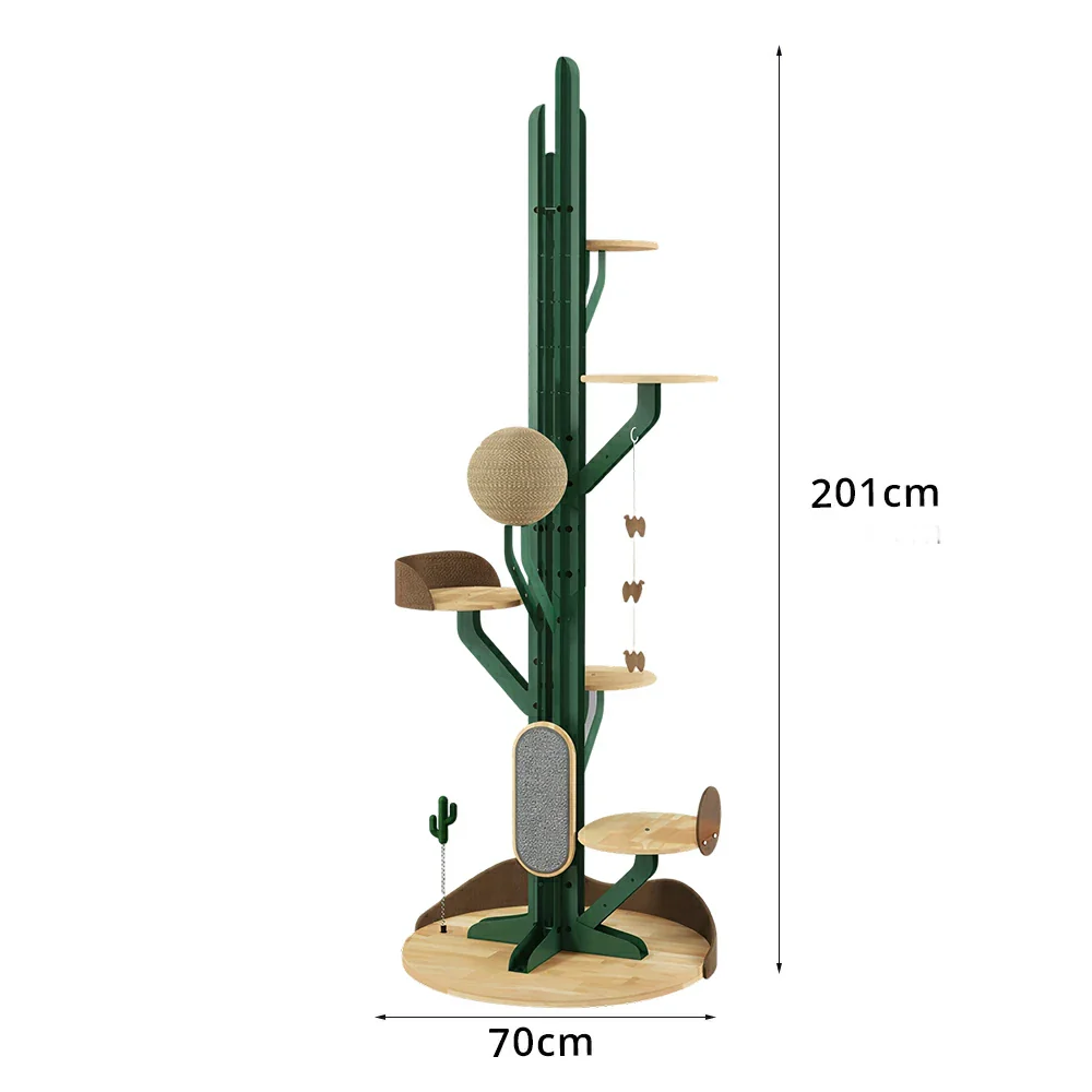 PAWORA Cactus Cat Tree - 201cm Solid Wood Multi-Level Tower with Scratching Posts for Indoor Cats - Green - Image 7