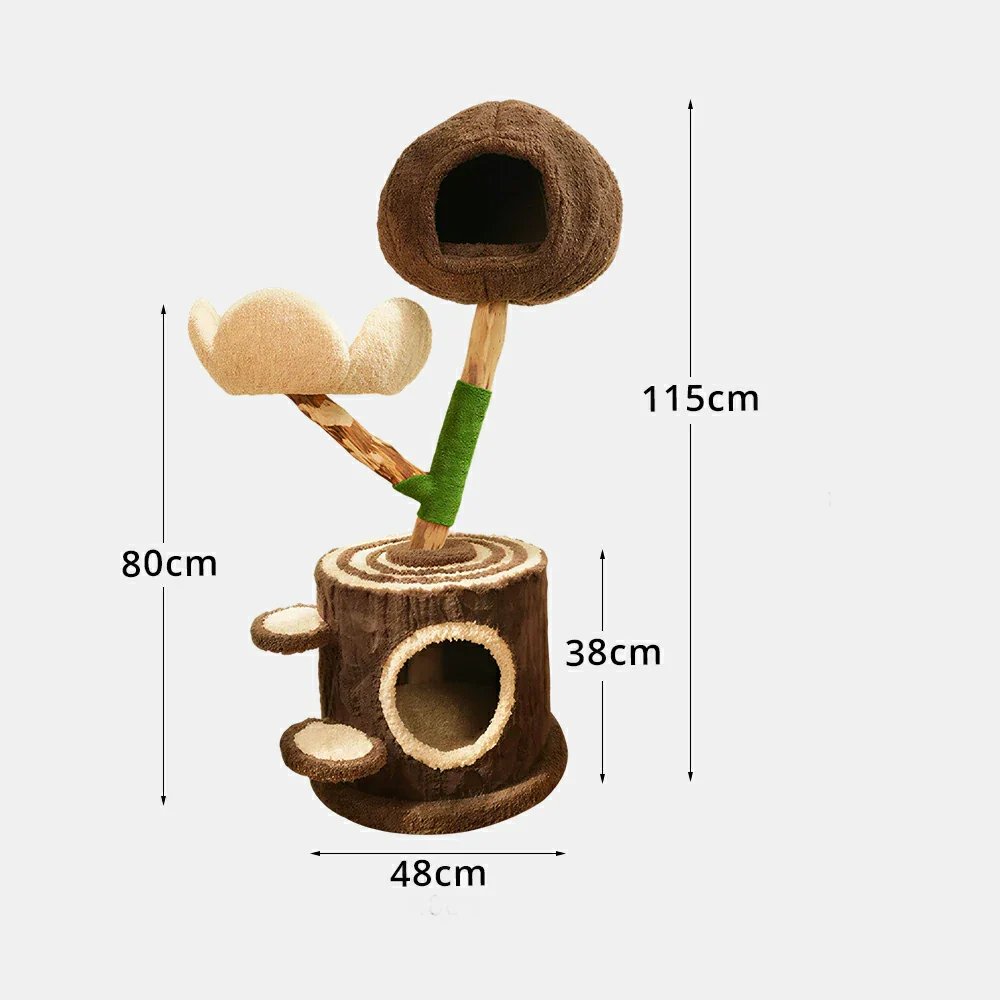 PAWORA Cloud Treehouse Cat Tree - 115cm Natural Eco-Friendly Odour-Free Cat Condo Tower - Brown Green - Image 7